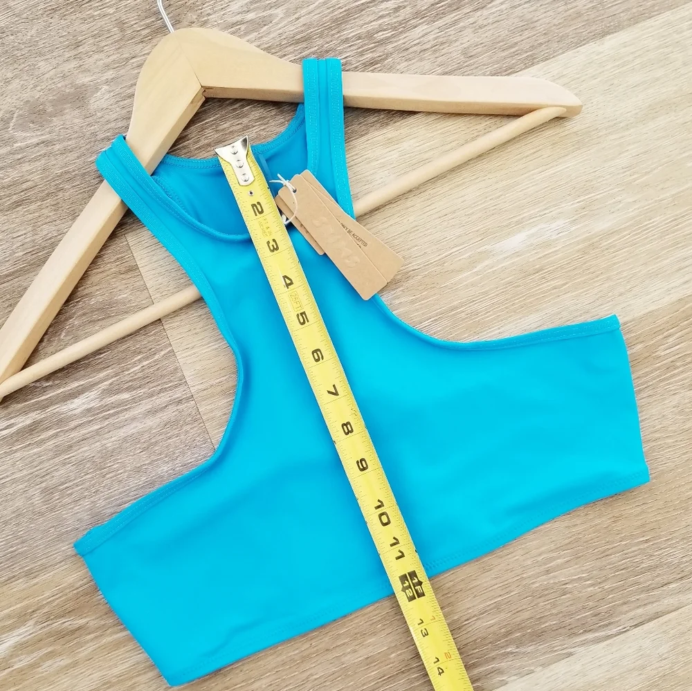 Skims High Neck Racerback Bikini Crop Top Swimwear NWT Turquoise Resort Vacay